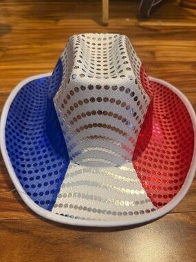 Sequin Tricolor Cowboy Hat - Red, White & Blue